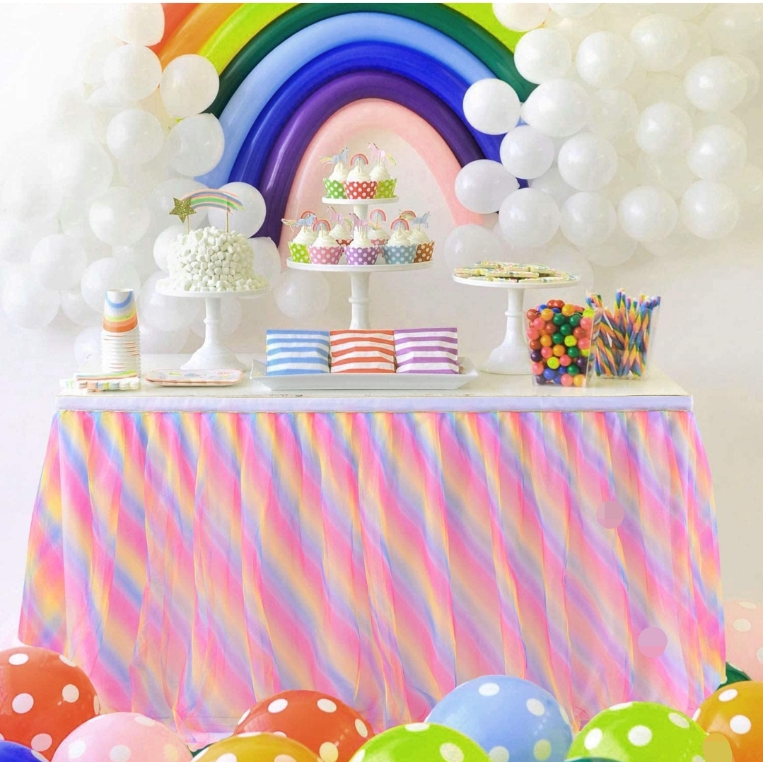 14ft Rainbow Ruffle Table Skirt - Darvia Party Rental