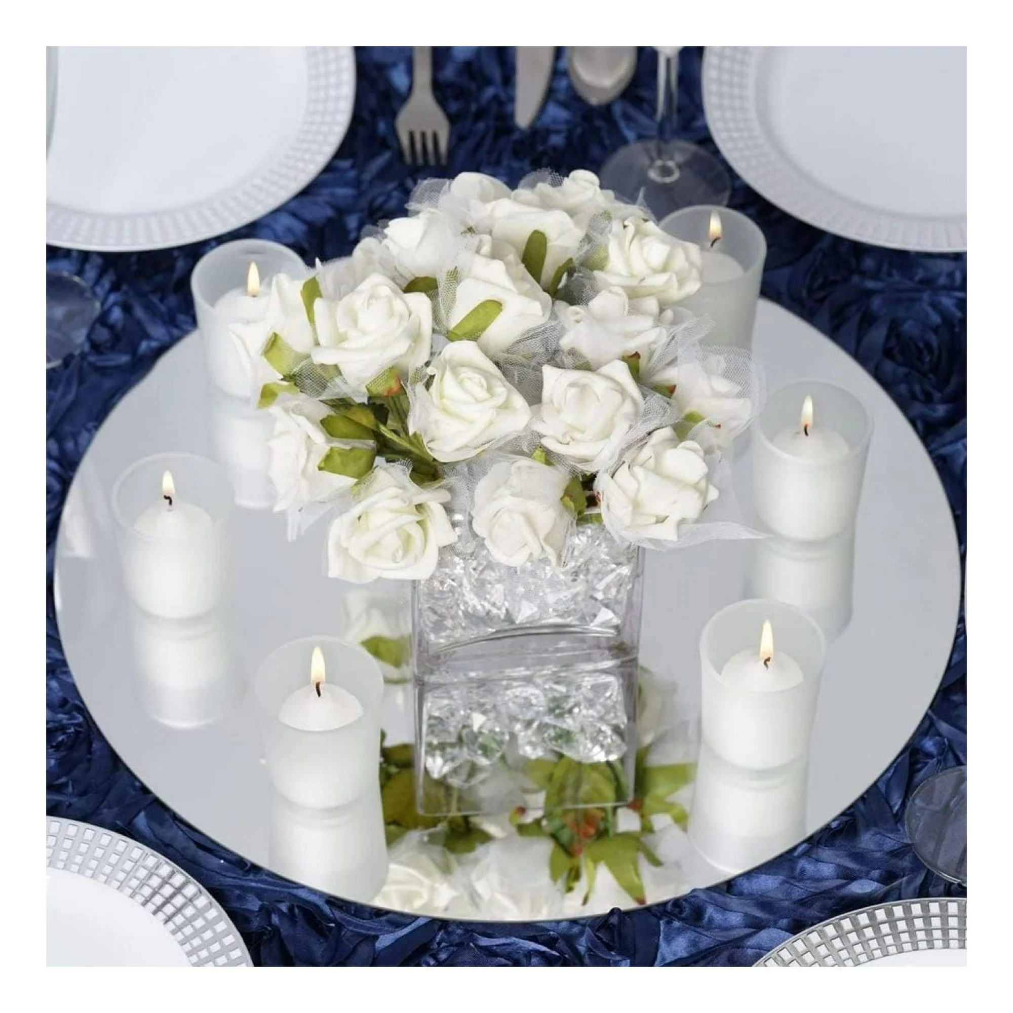 Round Glass Mirror Centerpieces 16"