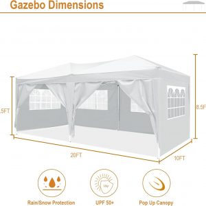 White Tent with 6 Removable Sidewalls (10' x 20')