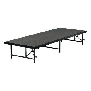 Two Adjustable Stage Platforms with Steps – Gray Carpet (4ft x 8ft)