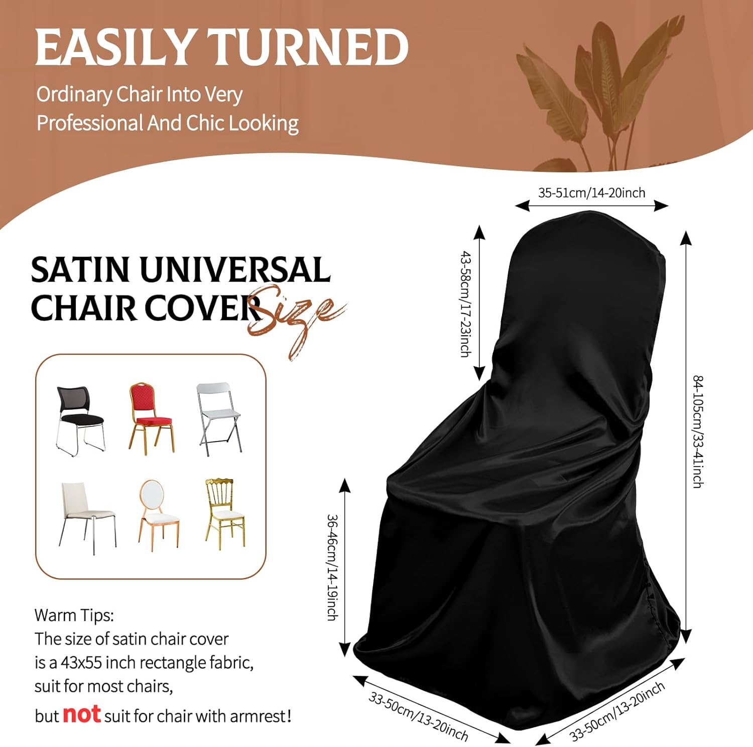 Black Universal Satin Chair Covers - Image 2