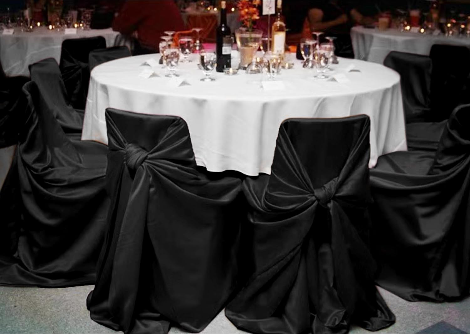 Black Universal Satin Chair Covers - Image 3